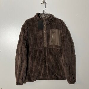 NWT Hurley Brown Cozy Quilted 1/4 Snap Pull Over Fleece Sweater Womans Medium